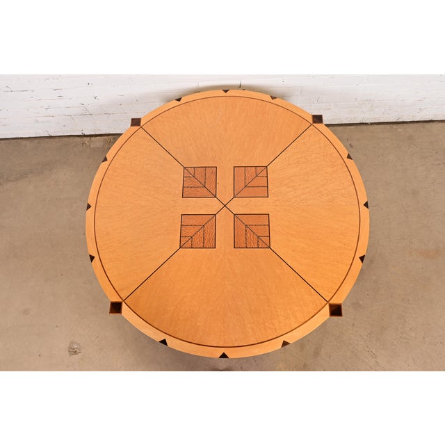 Late 20th Century Baker Furniture Style Studio Crafted Modern Art Deco Birdseye Maple and Mahogany Coffee Table For Sale - Image 5 of 12