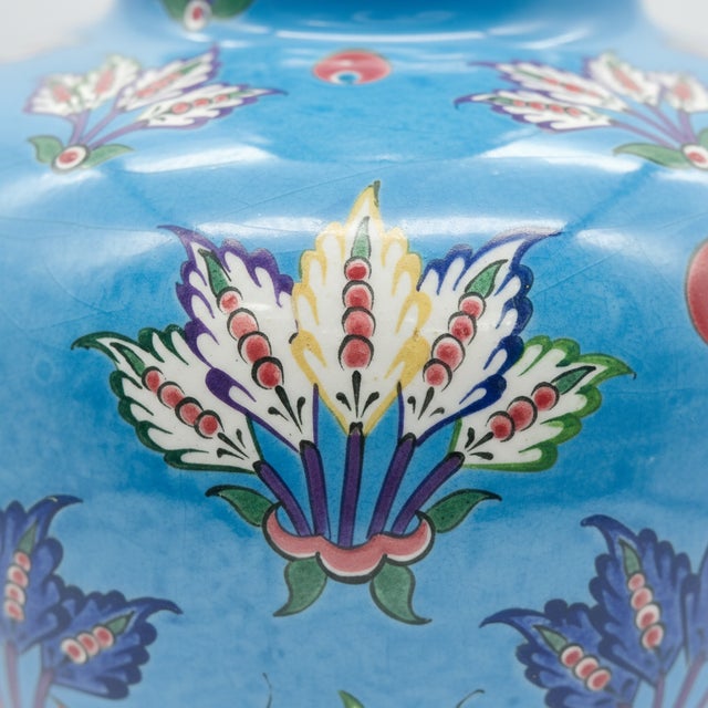 Handmade Ceramic Vase (30cm) – Turquoise “Firuze” Blue with Stylized Fan Flowers – Ottoman Palmette Design For Sale - Image 4 of 8