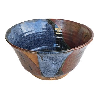 Vintage Studio Pottery Drip Glaze Centerpiece Bowl, Signed For Sale