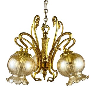 Vintage Gilt Brass & Glass Chandelier, Belgium, 1980s For Sale