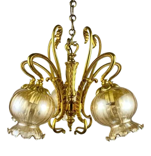 Vintage Gilt Brass & Glass Chandelier, Belgium, 1980s
