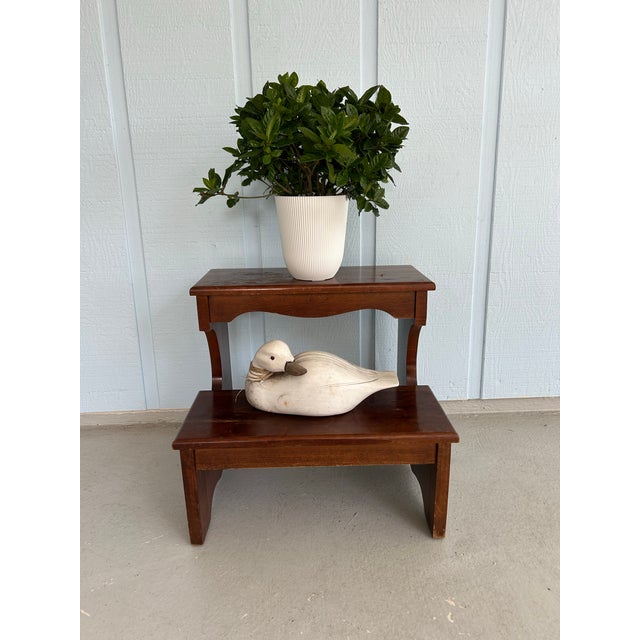 1980s Solid Wood Step Stool W/ Brass Handles-Georgian Style Bed/Library Step Stool-Cherry/Mahogany Finish-Display Shelves-Tiered Plant Stand For Sale - Image 4 of 12