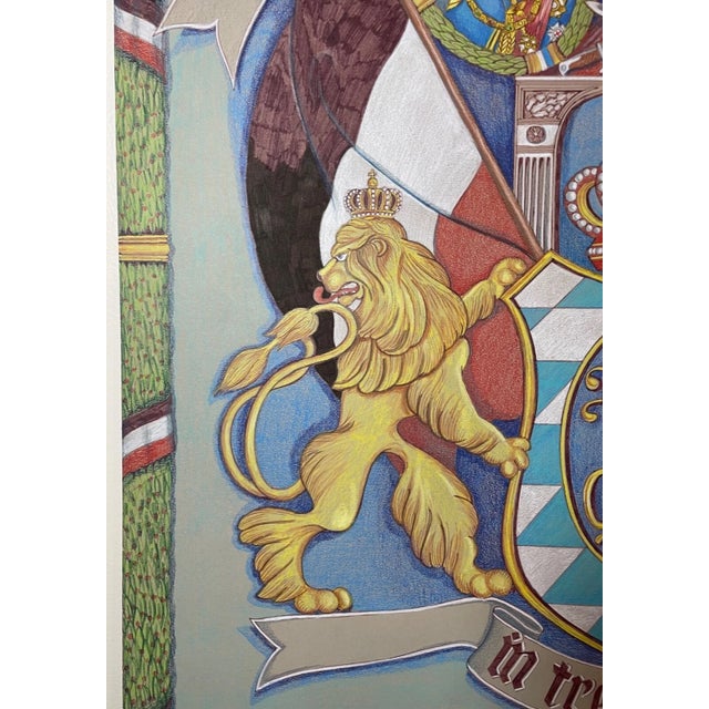 Gray 1960s Original Royal Bavarian Infantry Body Regiment Heraldic Army Pencil Drawing Art For Sale - Image 8 of 12