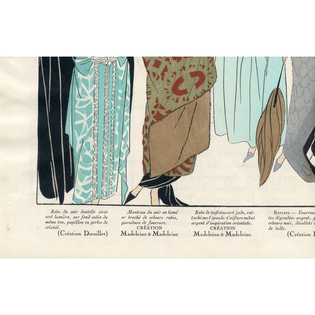 Illustration 1923, Art Deco Dinner Party Fashions, Paris, Original Pochoir Print, France For Sale - Image 3 of 3