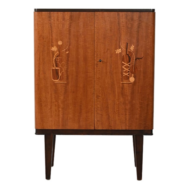 Scandinavian Bar Cabinet with Inlays, 1940s For Sale