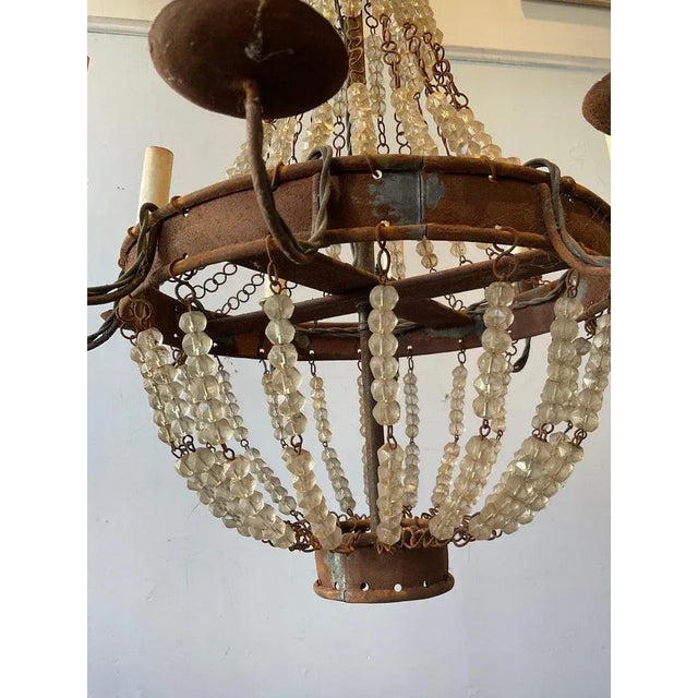 1970s 1970s French Style Beaded Rusted Metal Chandelier For Sale - Image 5 of 7