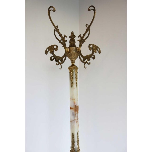 Hollywood Regency Italian Ornate Antique Brass & Onyx Square Marble Coat Hat Rack Hall Tree Stand For Sale - Image 4 of 14