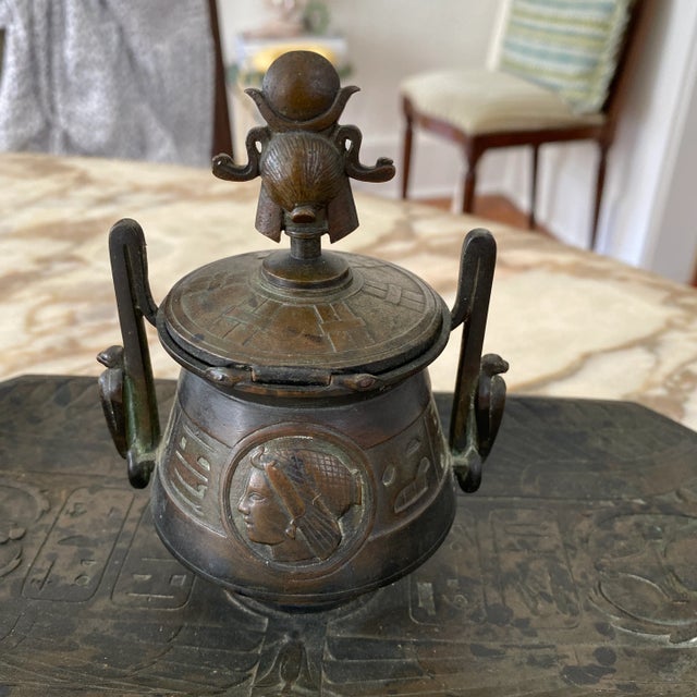 Metal 19th Century Antique Egyptian Revival Bronze Inkwell For Sale - Image 7 of 12