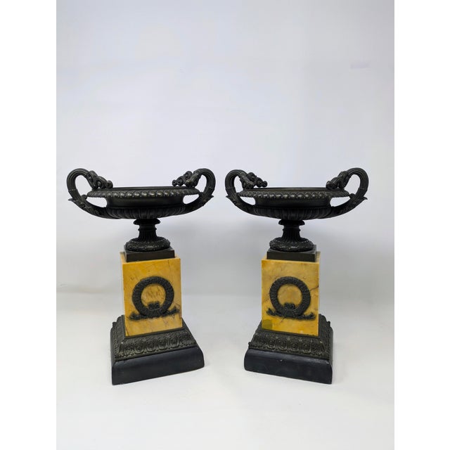 Traveling Man Treasures is selling this stunning antique pair of French Grand Tour patinated bronze and yellow Sienna...