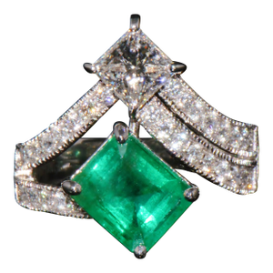 Gia Certified Natural 4.87cts vs F Diamond Emerald 18k Gold Toi Et Moi Ring, Size 7.25