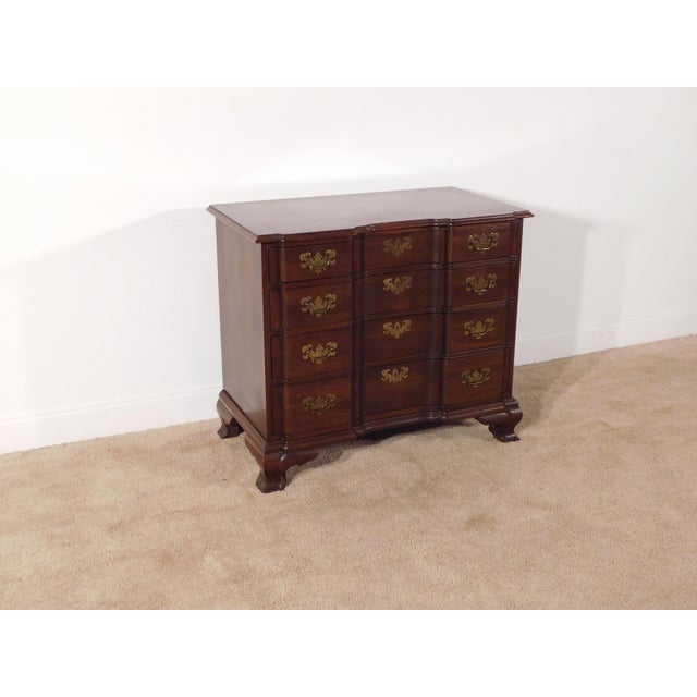 Chippendale Ethan Allen Dark Cherry Goddard Style Chippendale Dresser Chest Nightstand For Sale - Image 3 of 15