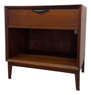 Merton Gershun for Dillingham Esprit Walnut Nightstand – Mid-Century Modern Side Table With Open Shelf