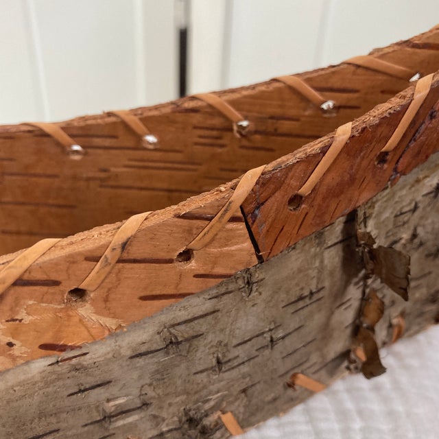 1970s Vintage Rustic Handmade Birch Bark Canoe Model - Folk Art Basket For Sale - Image 5 of 10