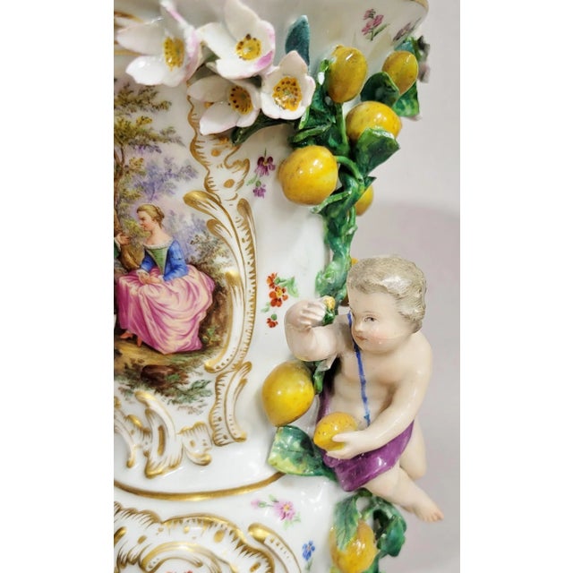 Pair Antique German 19th C Putti Baby Meissen Porcelain Hand Painted Vases Urns For Sale In New York - Image 6 of 15