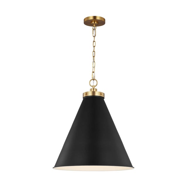 Chapman & Myers by Visual Comfort Studio Wellfleet Large Cone Pendant, Midnight Black & Burnished Brass For Sale - Image 4 of 6