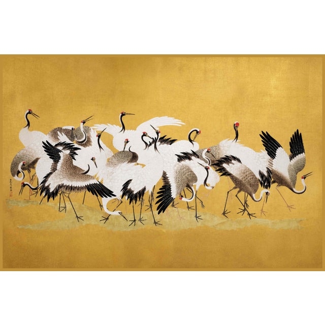 Japanese Flock of Cranes by Ishida Yūtei, Vintage Art Print Reproduction, 48" X 32" For Sale