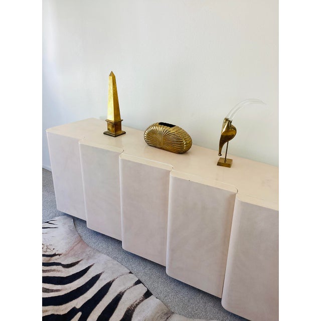 Wood Vintage 1980s Post Modern Sculpted Front 5 Door Credenza Cabinet Hollywood Regency / Modern Style For Sale - Image 7 of 15