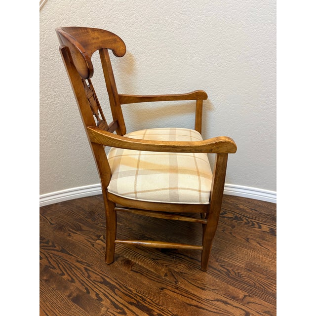 Vintage Milling Road by Baker Maple Armchair With Neutral Plaid Upholstered Seat For Sale - Image 9 of 12