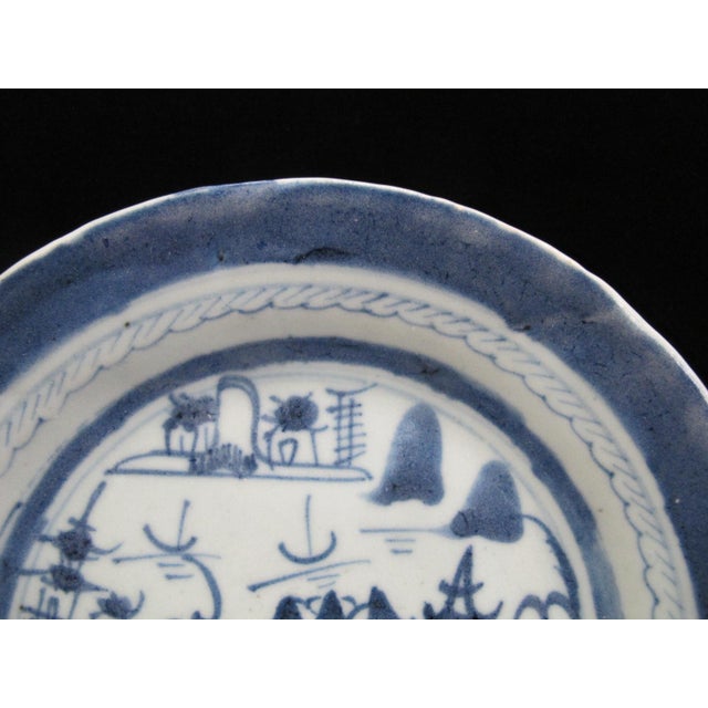 Chinese Antique Chinese Canton Blue Export Village Mountain Porcelain Plate 8 3/4" For Sale - Image 3 of 5
