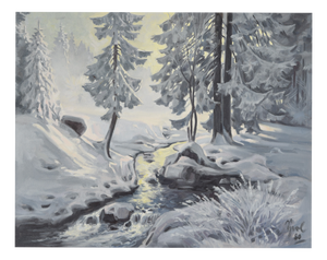 Lothar Sperl, Lothar Sperl, Gemälde "winterlich verschneiter Wald", 1980, Framed
