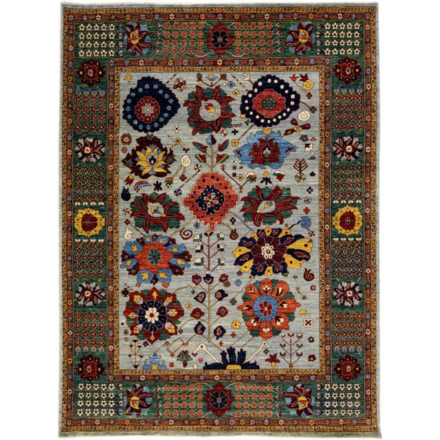 Modern Serapi Style Handmade Floral Designed Light Gray Wool Rug For Sale - Image 10 of 10