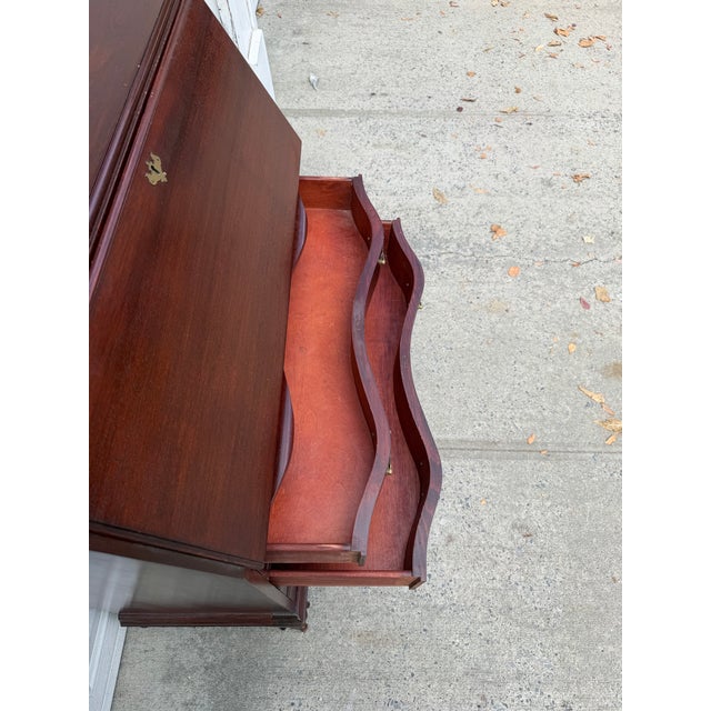 Vintage Chippendale Style Mahogany Secretary Desk With Serpentine Drawers, Ball and Claw Feet & Drop Front For Sale - Image 11 of 12
