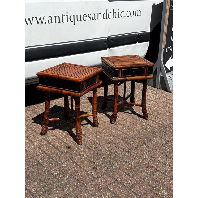 Bamboo Bedside Tables with Drawer, Set of 2 For Sale - Image 4 of 11