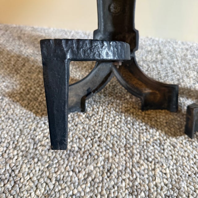 Antique Cast Iron Burnished Andirons by Ohio F & M Co. 1920s For Sale - Image 10 of 14