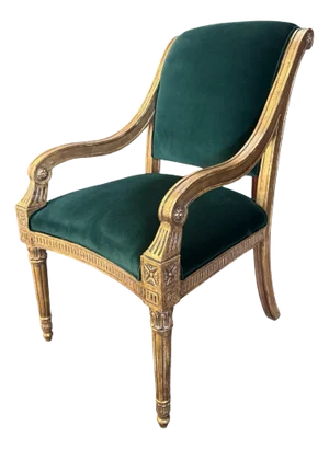 1990s Louis XVI Style Giltwood Armchair With Green Velvet
