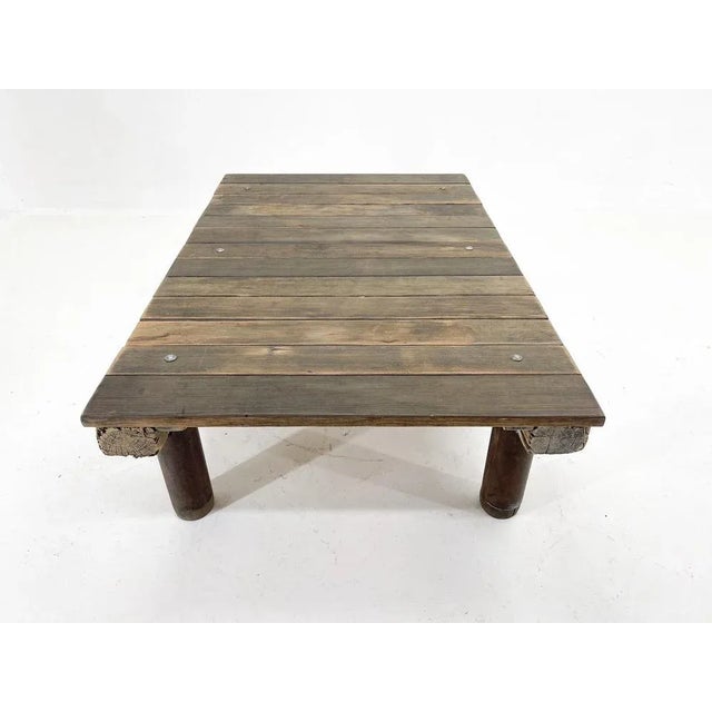 Vintage Industrial Wood & Iron Coffee Table, 1950s For Sale - Image 4 of 12