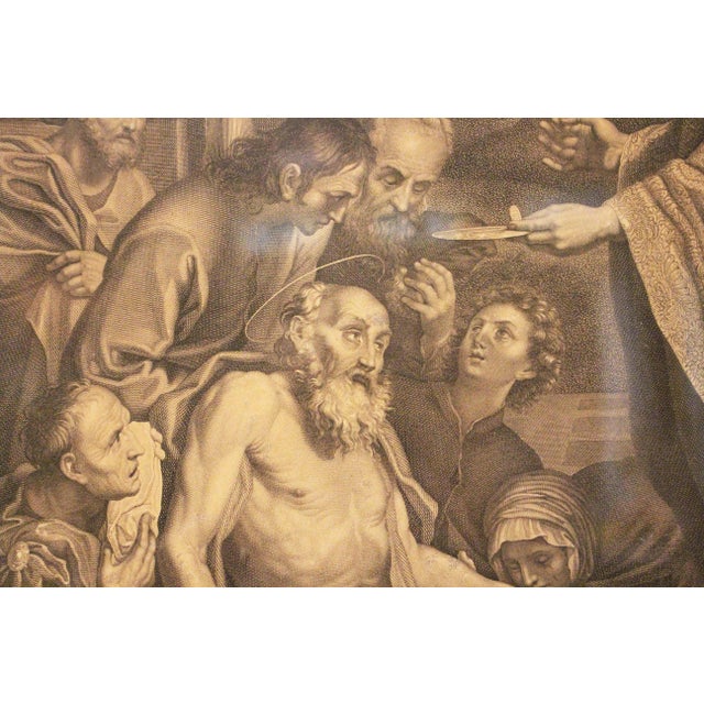 Circa 1820-50 copper plate engraving "The Last Communion of Saint Jerome", Italian. From the 1614 painting by Domenichino...