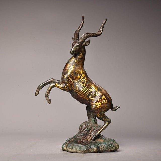 Chinese Gilt Bronze Ibex / Ram Sculpture - 13" Tall For Sale - Image 10 of 10