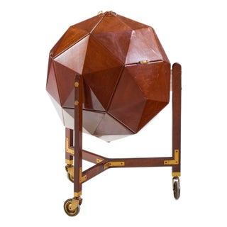 M. Vuillermoz for Dambrine Mid Century French Mahogany and Brass Polyhedron Bar Cabinet For Sale