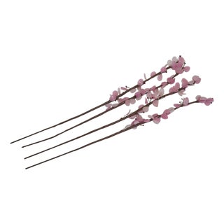 4 Mid Century Pink Glass Cherry Blossom Flower Arrangement Stems 19" For Sale