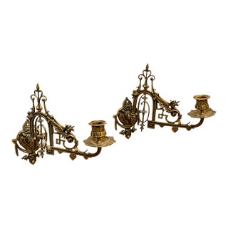 Antique Ornate Brass Piano Sconces - a Pair For Sale