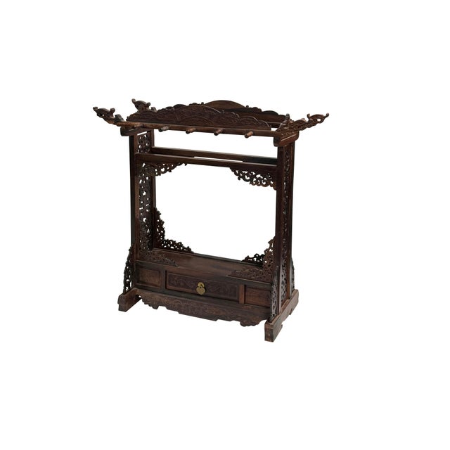 Oriental Rosewood Delicate Dragon Floral Motif Display Rack For Sale - Image 4 of 9