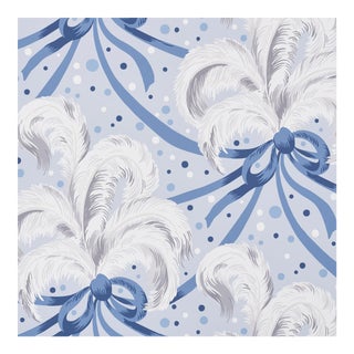 Sample - Schumacher X Paul Poiret Plumes Et RubansWallpaper in Blue For Sale