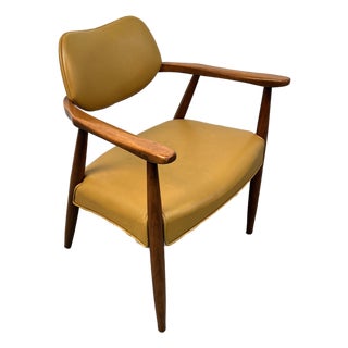 60's Mid-Century Modern Walnut and Vinyl Armchair For Sale