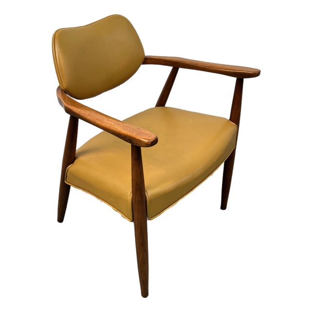60's Mid-Century Modern Walnut and Vinyl Armchair For Sale