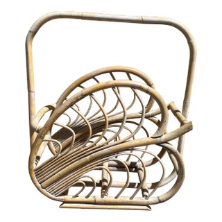 1970s Bamboo Magazine Basket For Sale