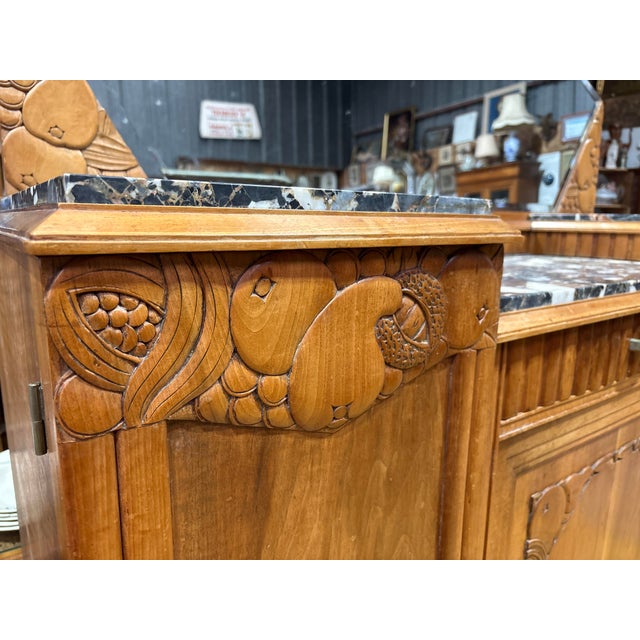 1930s French Art Deco Walnut Sideboard with Marble Top and Original Mirror, 1930s For Sale - Image 5 of 15