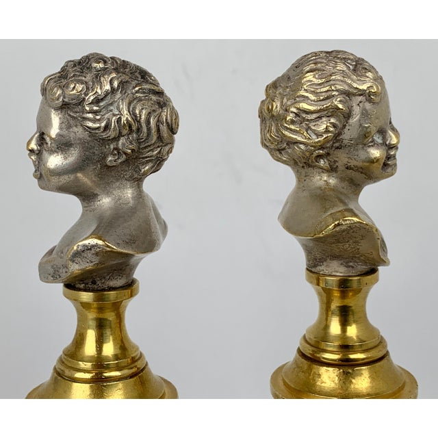 Transparent Pair of Parcel-Gilt Crying Babies on Fluted Columns After Jean-Antoine Houdon For Sale - Image 8 of 9