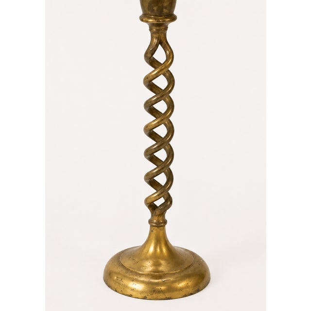 English Vintage Barley Twist Brass Tall Candlesticks For Sale - Image 3 of 3