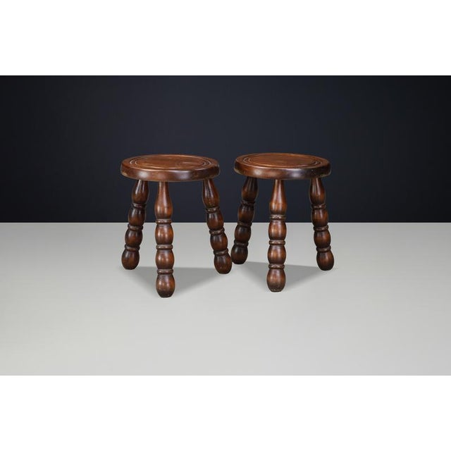 French Beech Stools in the style of Charles Dudouyt, 1940s, Set of 2 For Sale - Image 3 of 9