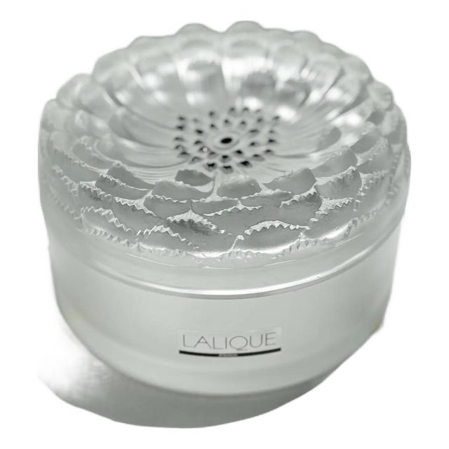 Vintage Lalique ‘Dahlia’ Crystal Powder Vanity Box For Sale