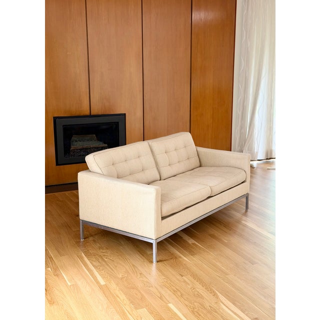 Vintage Florence Knoll Relaxed Two Seater Sofa and Chair Neutral Ivory - Set of 2 For Sale - Image 11 of 18
