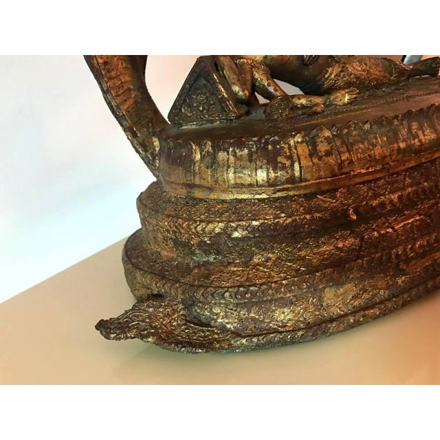 Antique Buddha under Naga Sculpture from Thailand For Sale - Image 10 of 11