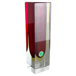 Large Red Murano Glass Sommerso Cube Vase attributed to Flavio Poli, Italy, 1970s For Sale