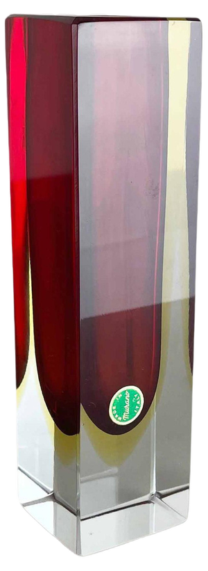 Large Red Murano Glass Sommerso Cube Vase by Flavio Poli, Italy, 1970s