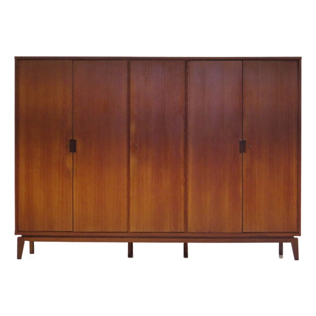 Large Mid-Century Modern 5-Door Wardrobe in Teak, 1960s For Sale